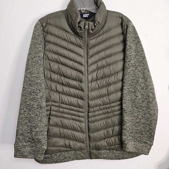 LANDS END Down Puffer Jacket Knit Sleeves Zip Girls Youth Sz: XL 18 EUC - Picture 1 of 12